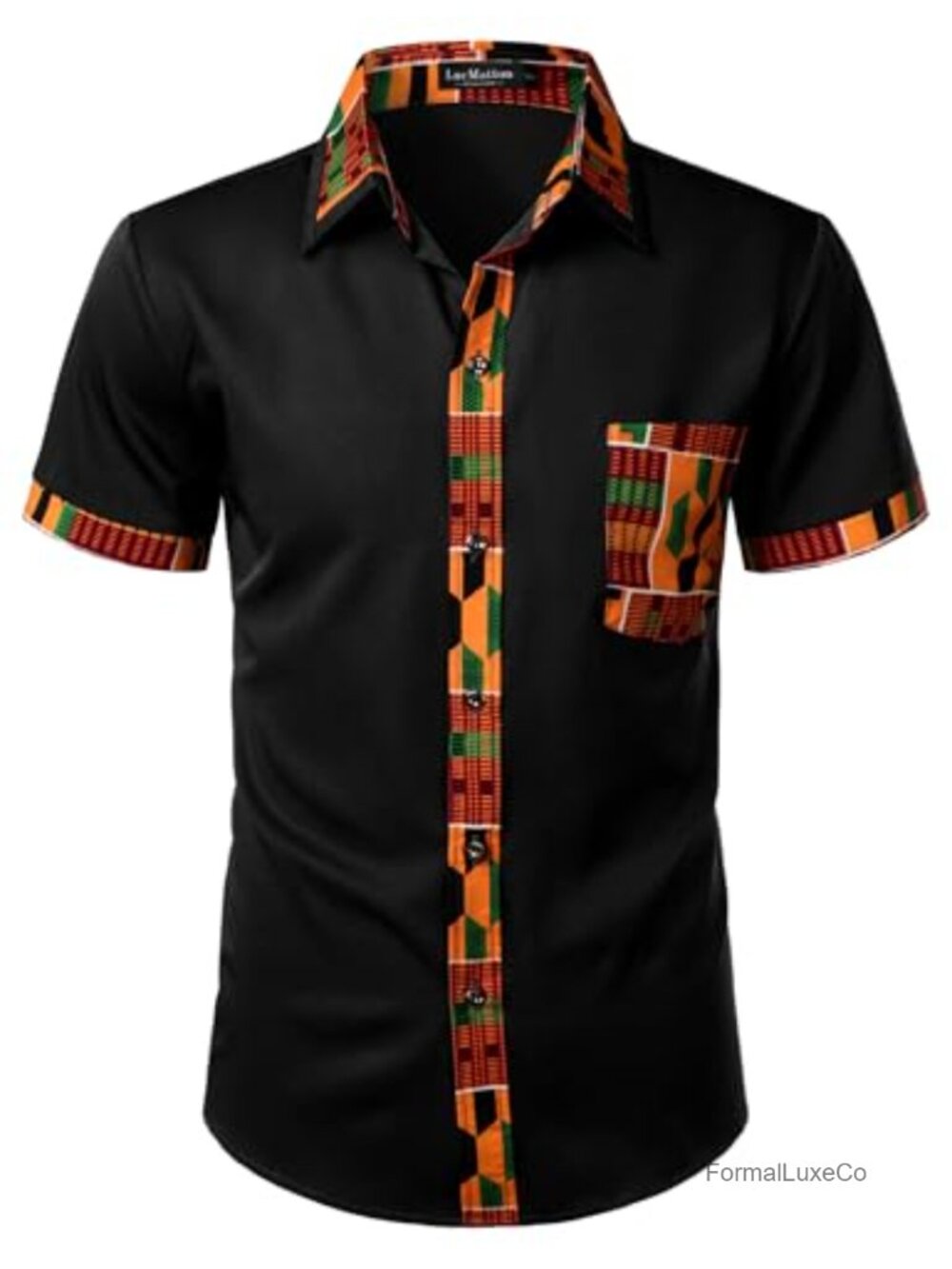 Men's African Print Short Sleeve Button Down Dress Shirt